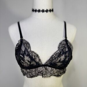 LOVEDAY LONDON Leather Lace Bra Gold Hardware Goth Fairy Lingerie Sexy 32 34 S